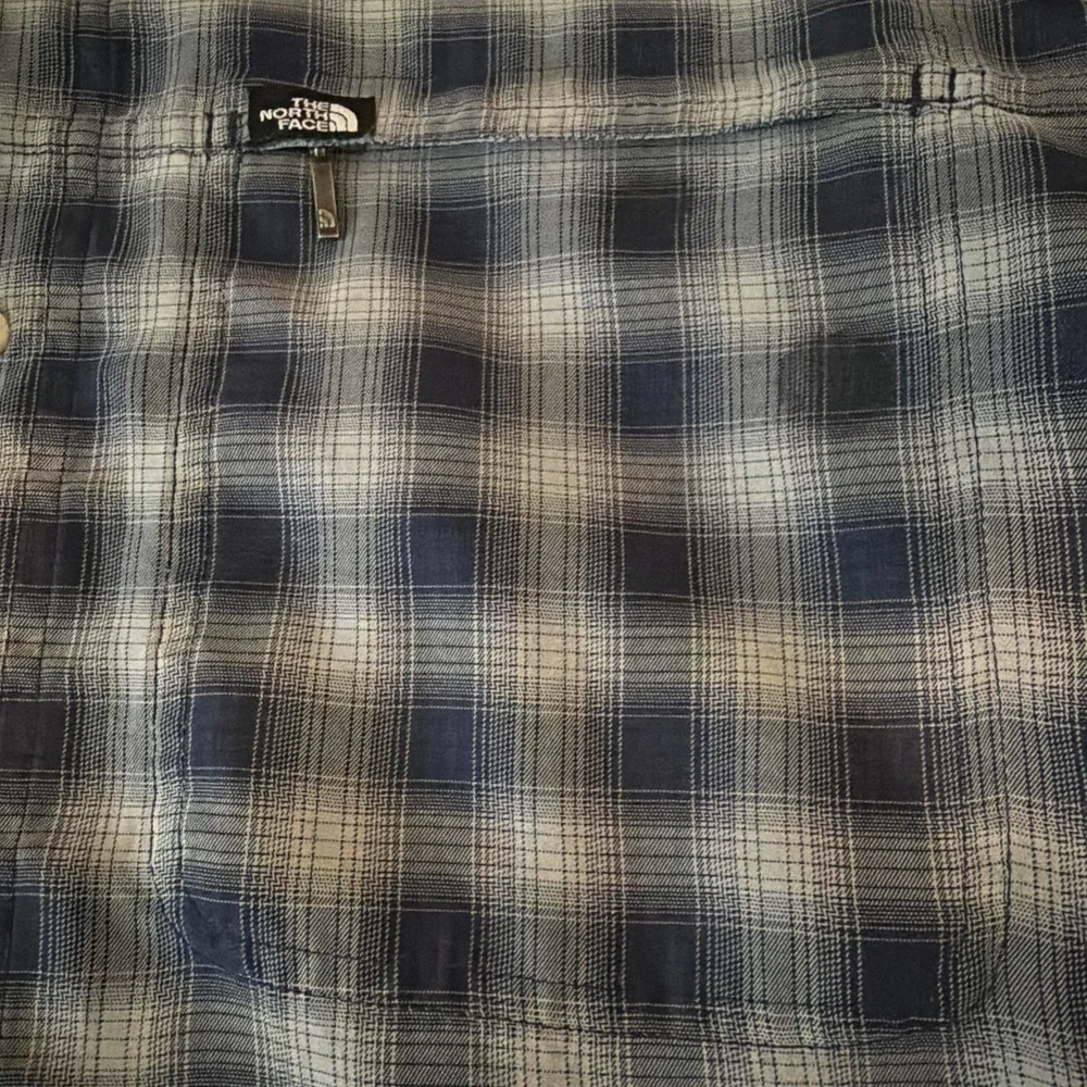 The North Face Shirt Men's Large Blue Plaid Modal Hiking Outdoor Pocket!